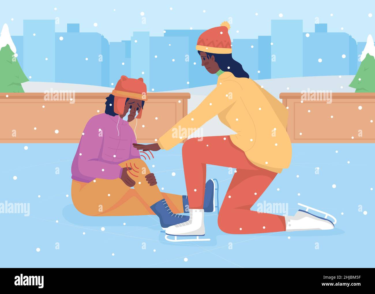 Falling on ice rink flat color vector illustration Stock Vector Image ...