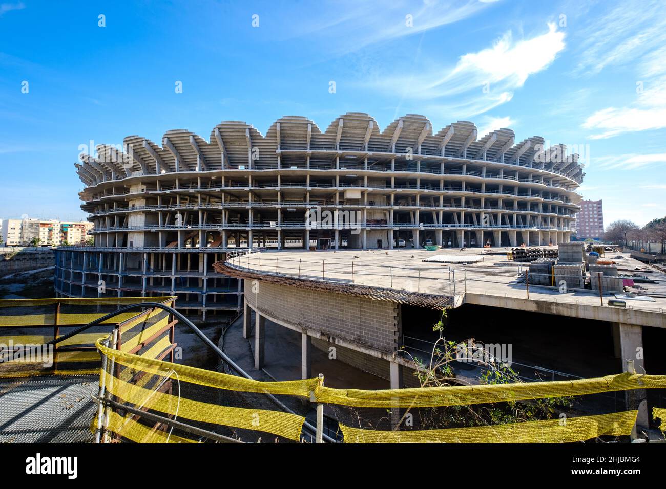 Valencia, Spain; 13th January 2020: Nuevo Mestalla, Valencia C.F.'s new stadium, still under construction. Work paralyzed since 2009. Stock Photo
