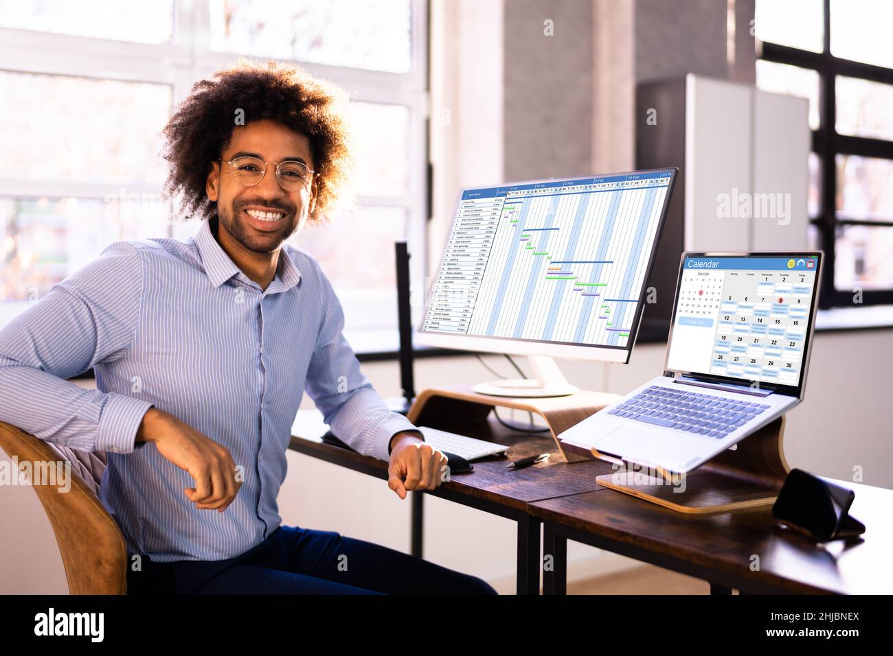 Tech Schedule List On Laptop Computer Screen. Gantt Calendar Stock
