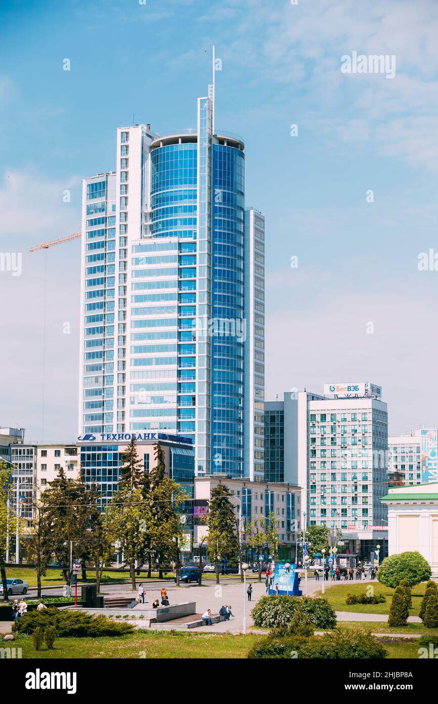 Business Center Royal Plaza on Pobediteley Avenue in district Nemiga in Minsk, Belarus Stock Photo