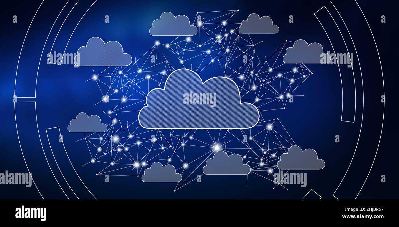 Illustration of a cloud networking concept Stock Photo - Alamy