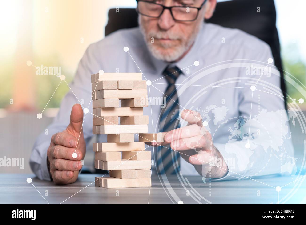 Concept of business risk with domino blocks, light effect Stock Photo ...