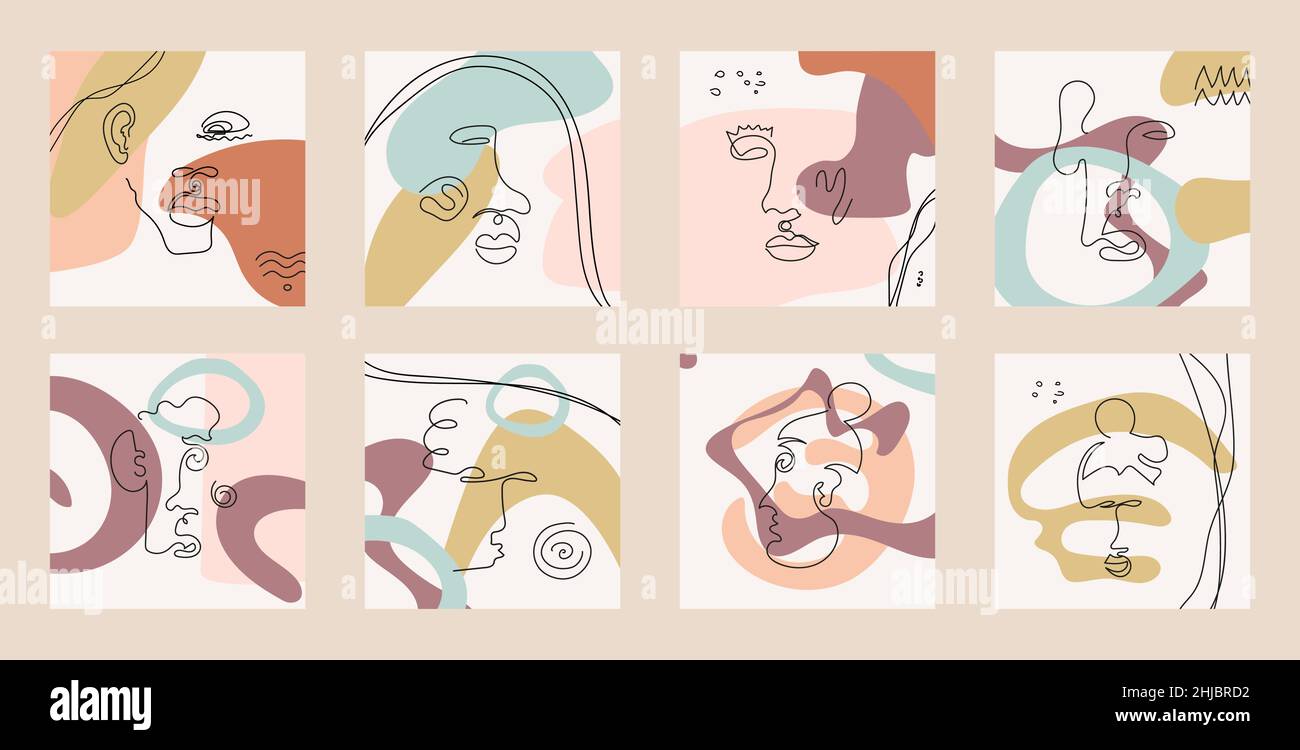 Abstract Shape Portrait Simple Set of modern portraits on the background of abstract shapes in line ...