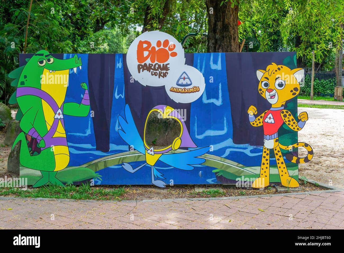 Wall painting with cartoons in Quinta da Boa Vista which is a public park of great historical importance located in the Sao Cristovao neighbourhood. Stock Photo