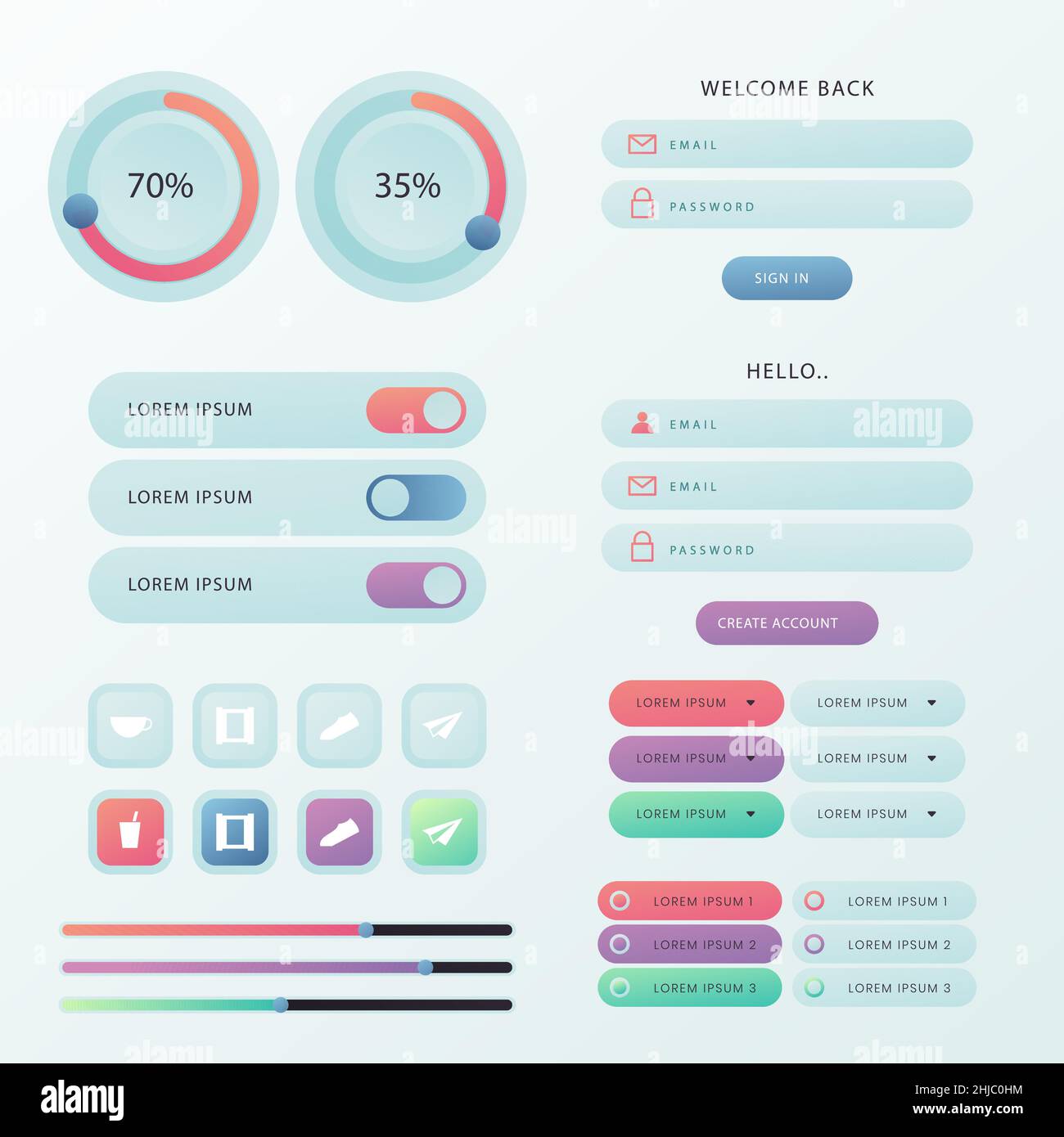 Gradient colored ui kit hi-res stock photography and images - Alamy
