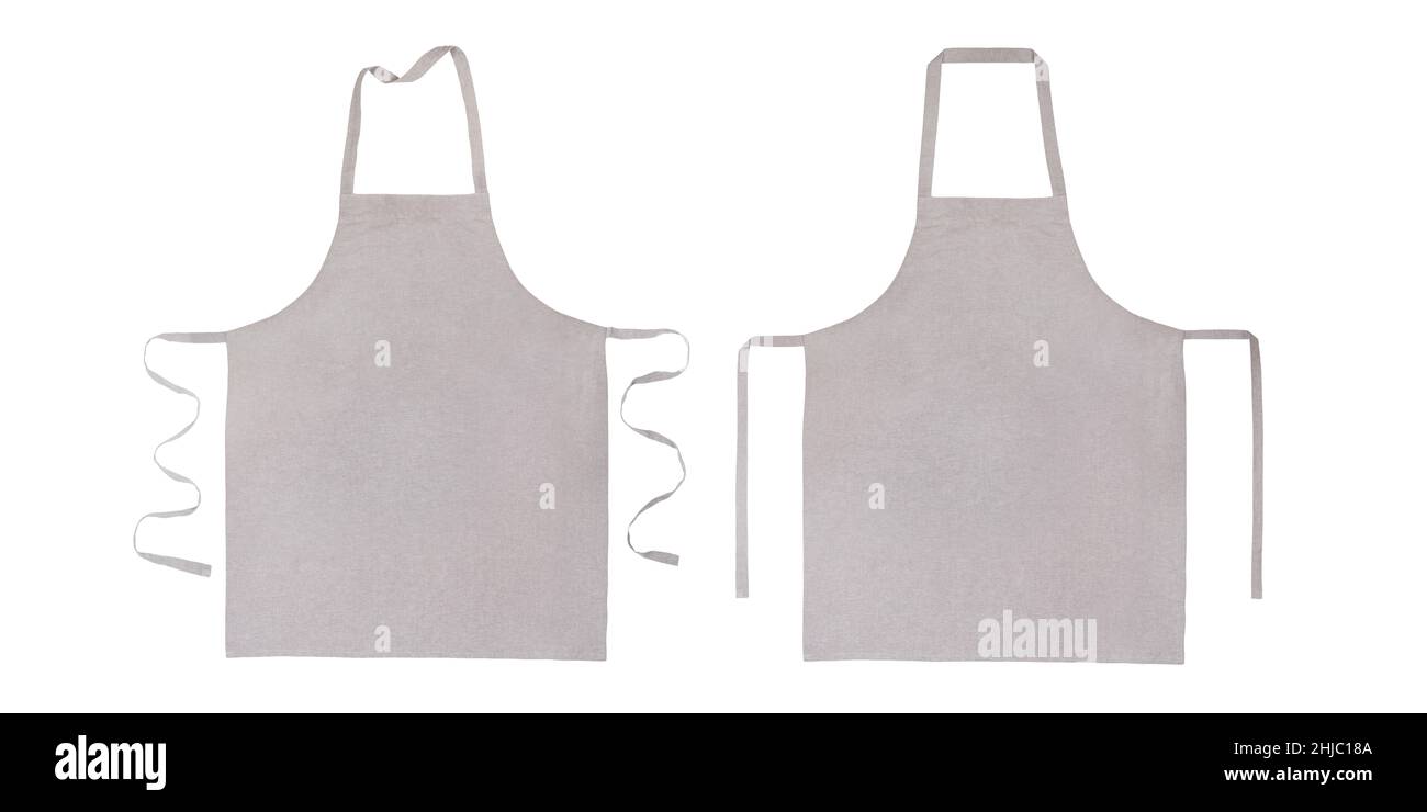 Blank gray kitchen aprons on white background Stock Photo