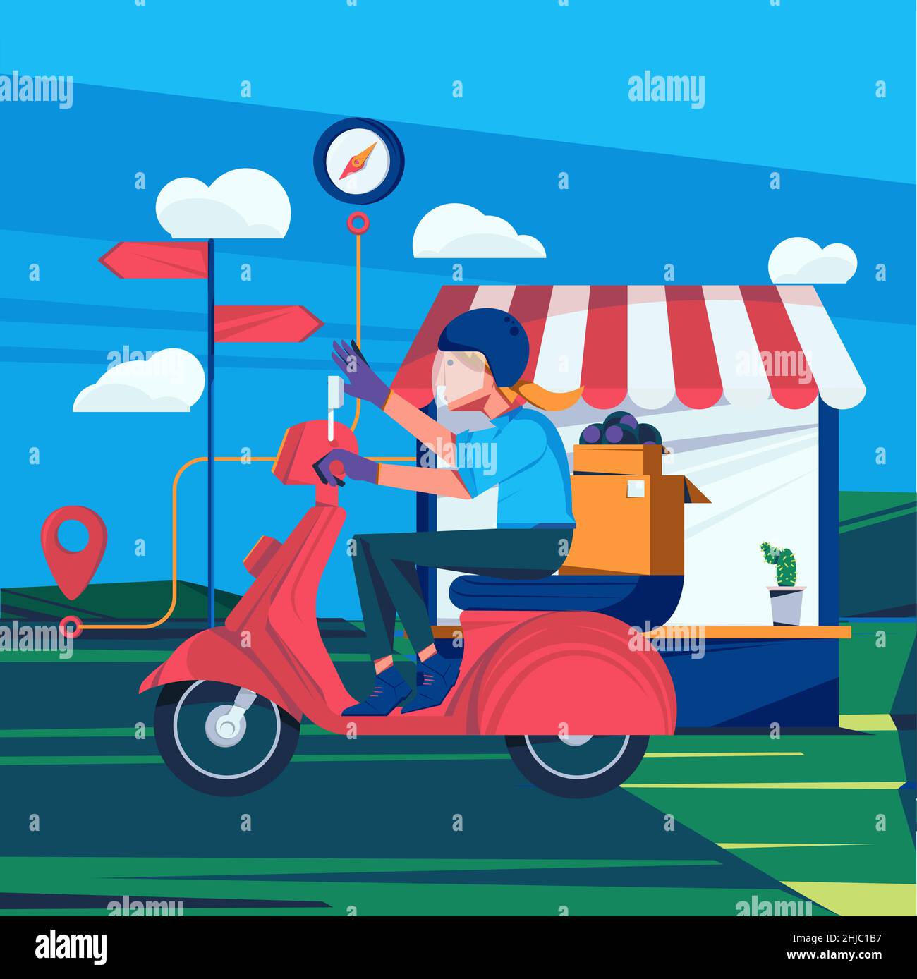 Flat design delivery concept with scooter Vector illustration Stock ...