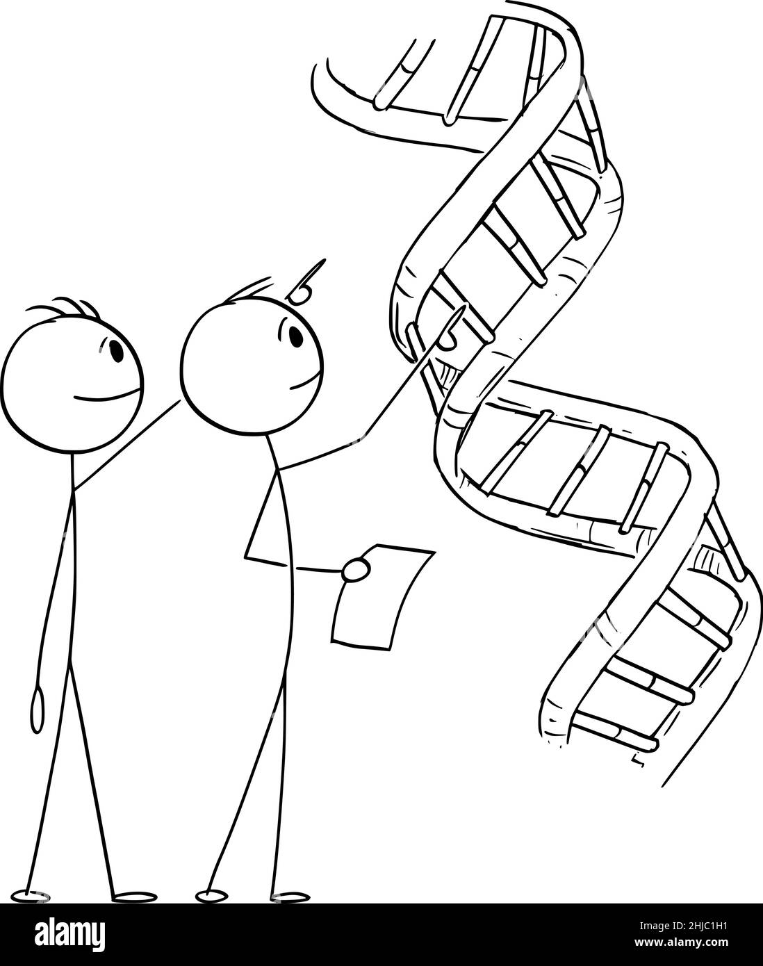 Scientists or Doctors Researching DNA Molecule, Vector Cartoon Stick