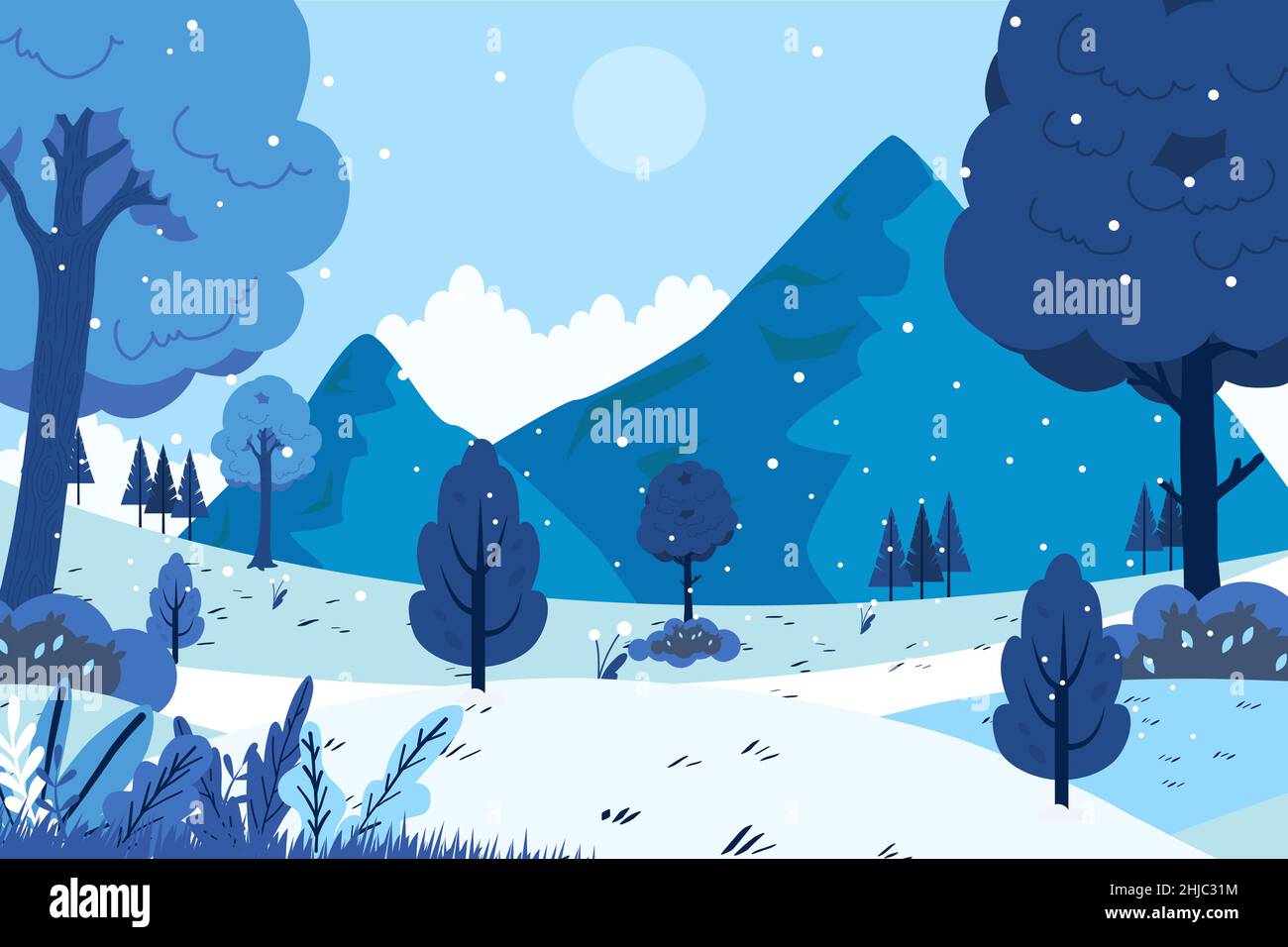 Hand drawn winter landscape Vector illustration Stock Vector Image ...