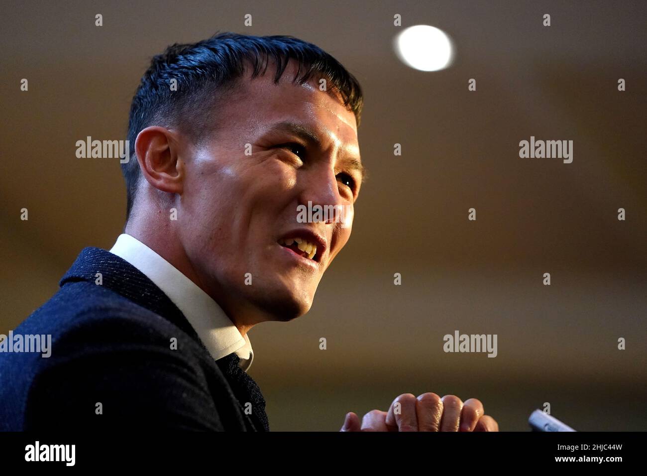 Boxer Josh Warrington during a press conference at The Banking Hall, Leeds. Picture date: Friday January 28, 2022. Stock Photo