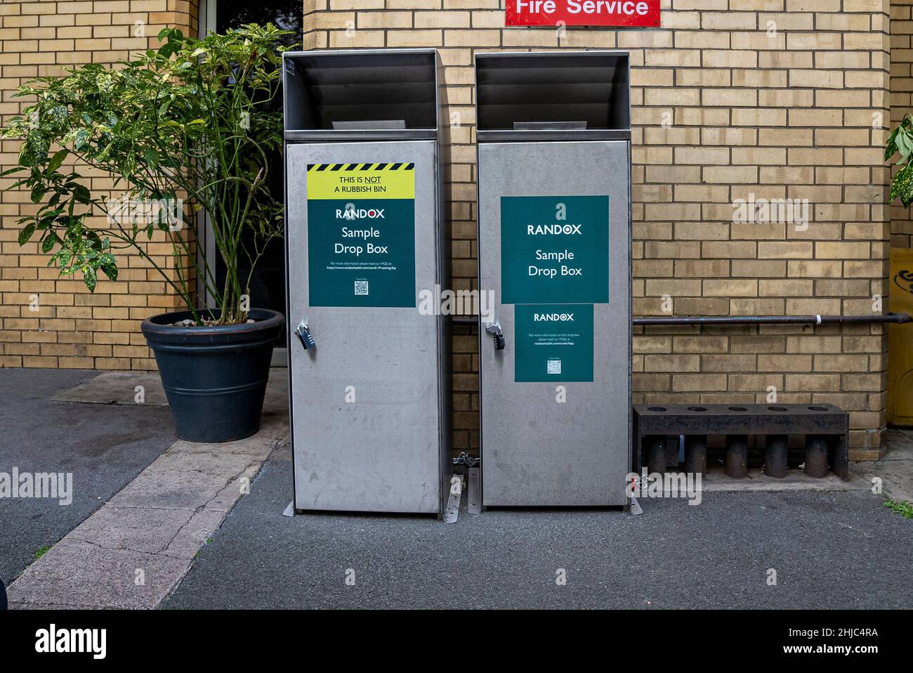 Randox covid sample drop box on city street in front of fire service building Stock Photo Alamy