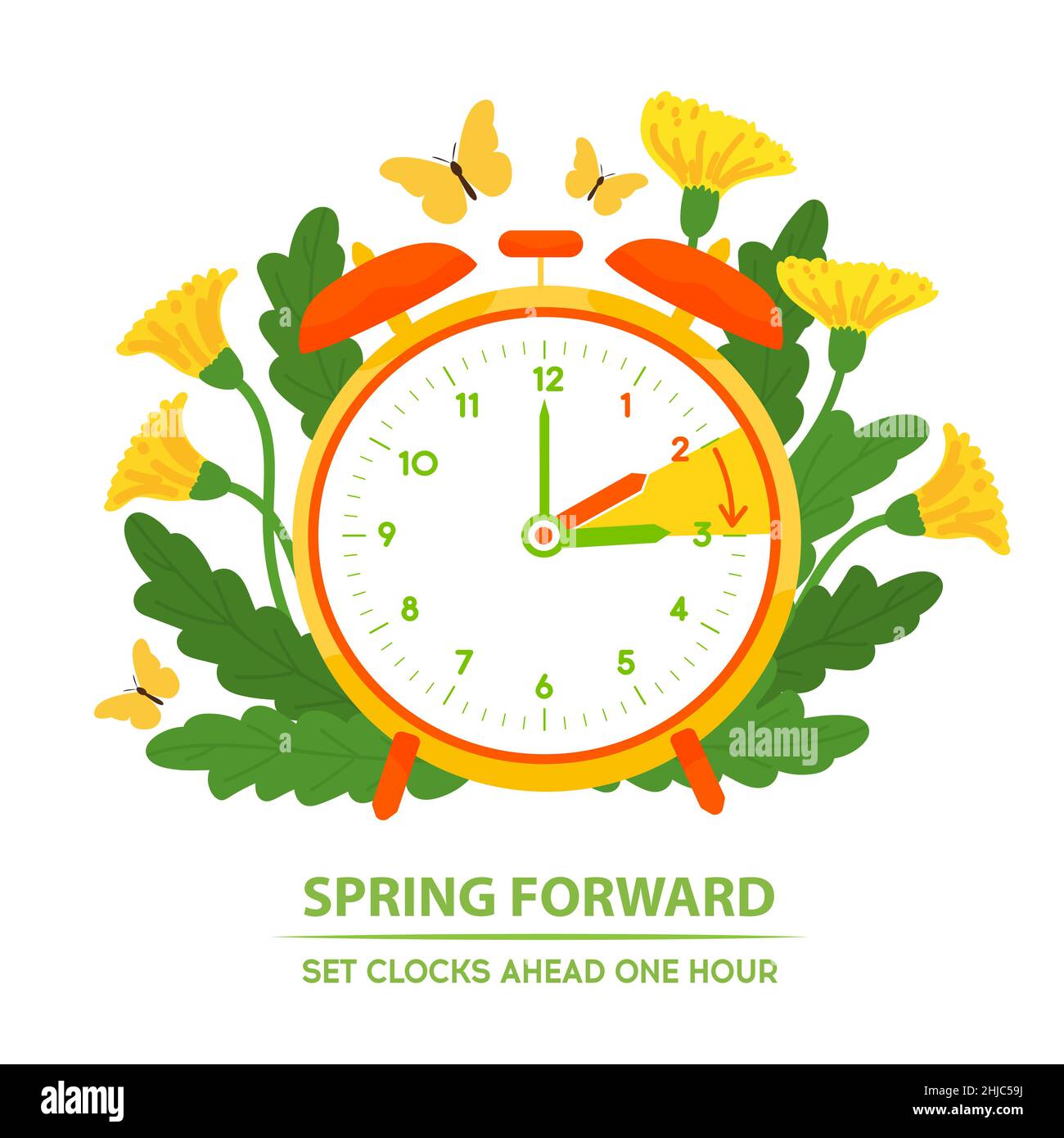 Premium Vector  Daylight saving time march 12 2023 concept clock set to an  hour ahead spring forward summer time