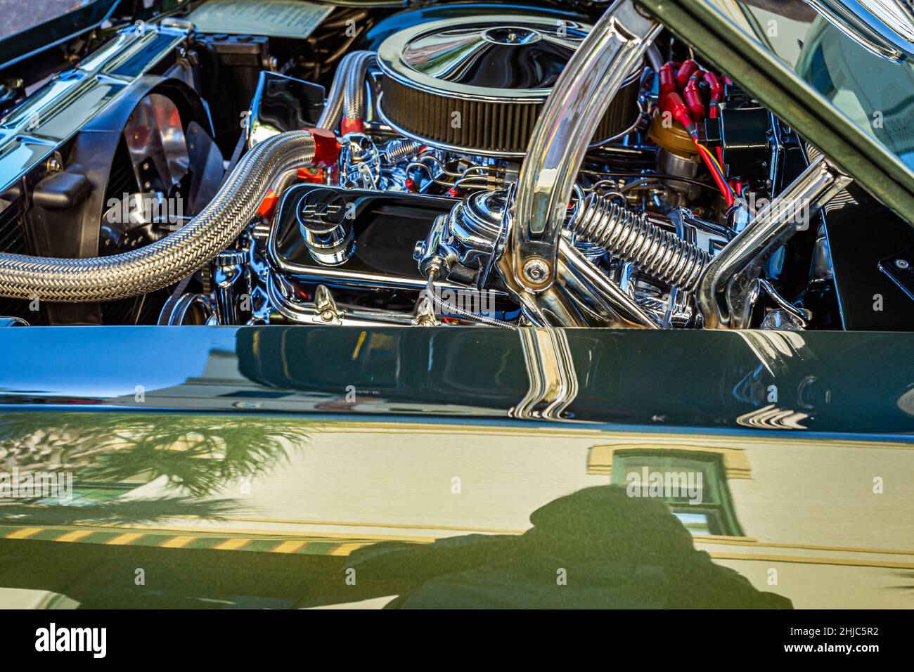 Fernandina Beach, FL - October 18, 2014: Detailed engine view of a 1969 Chevrolet Chevelle SS 396 Coupe at a classic car show in Fernandina Beach, Flo Stock Photo