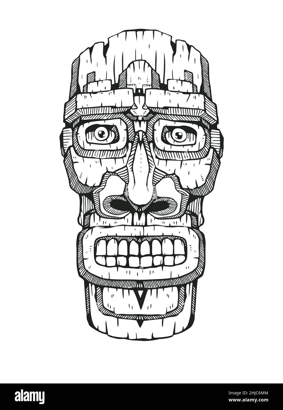 Hawaiian tiki statue mask. hand drawn design element. vector illustration Stock Vector