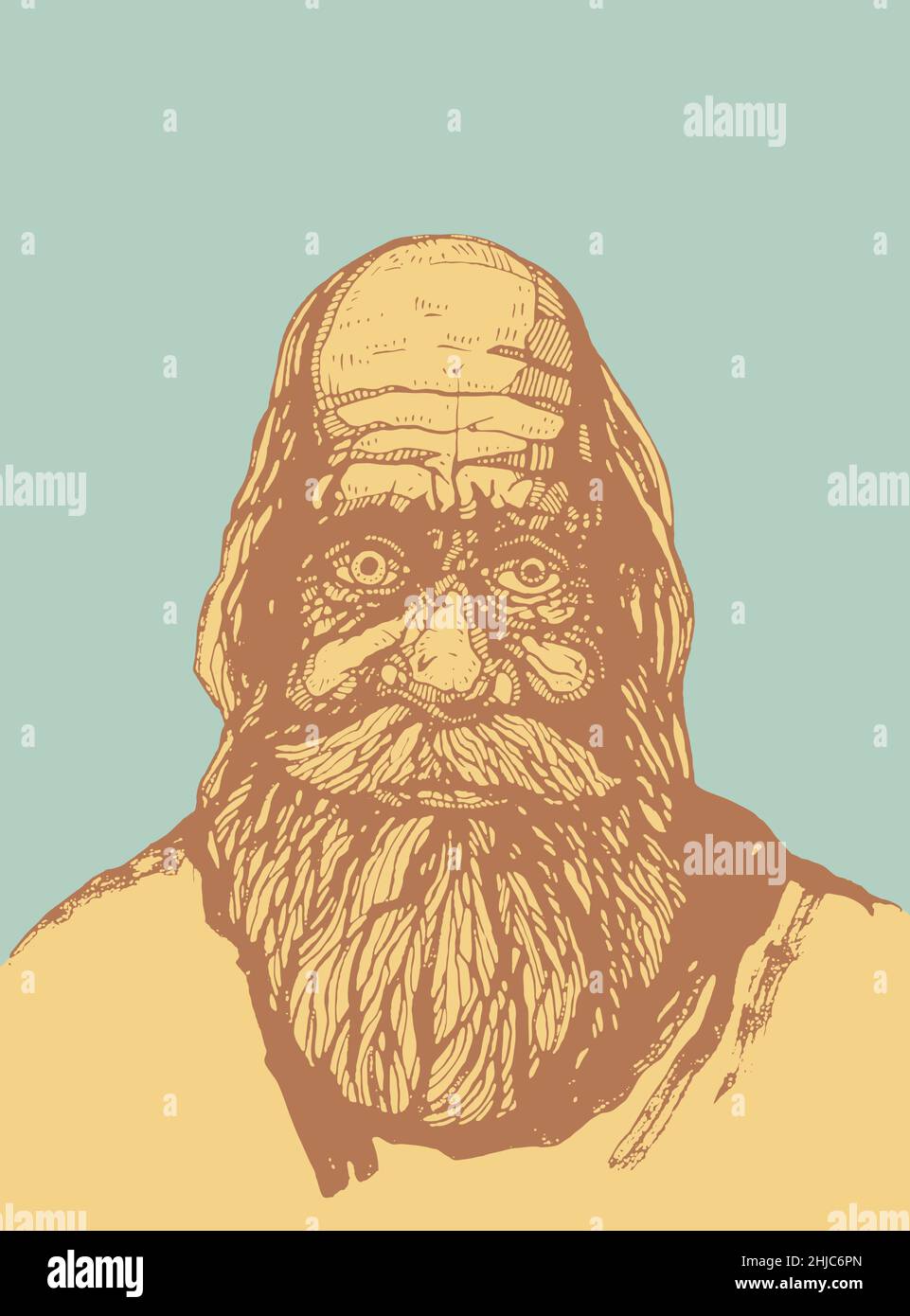 Portrait of an old man with a mustache and beard. Hand drawn sketch style. Vector illustration Stock Vector