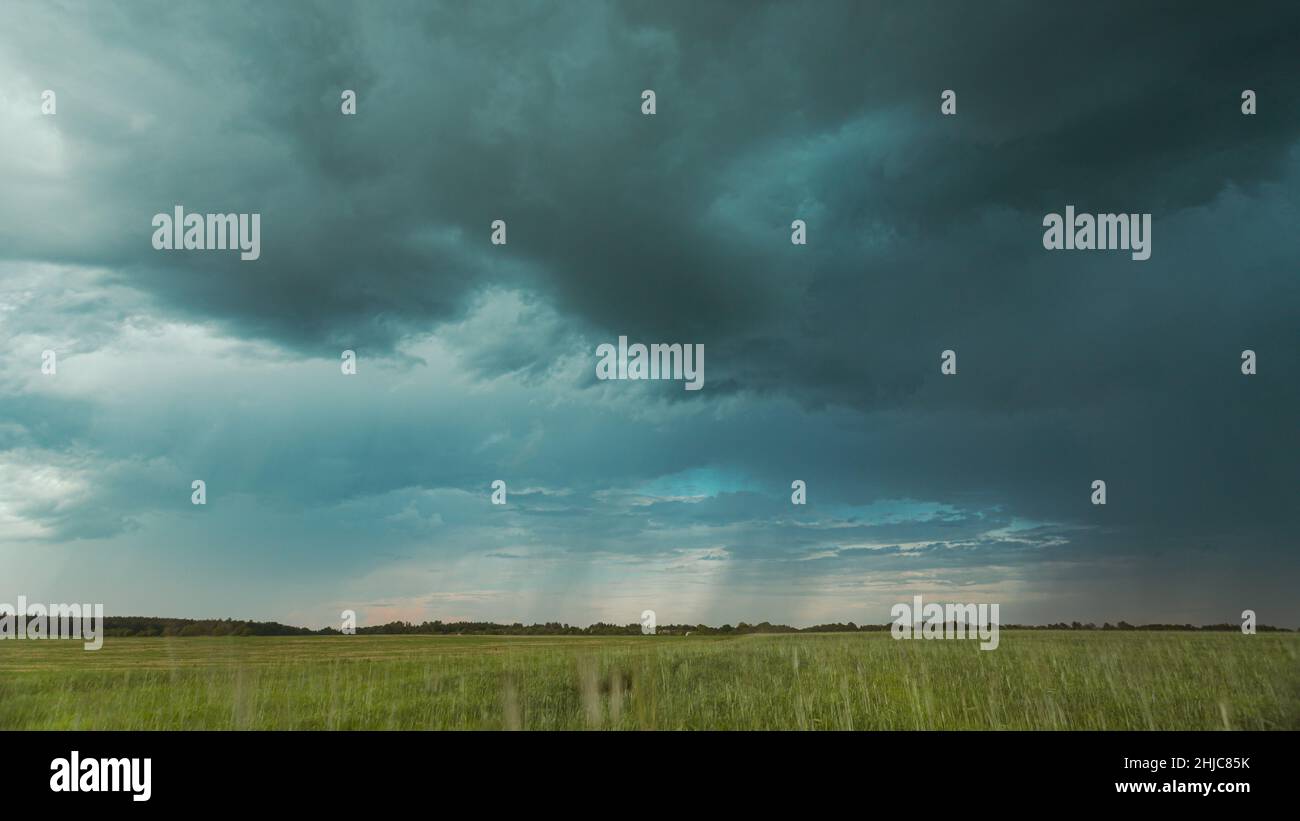 Sky During Rain Horizon Above Rural Wheat Landscape Field. Agricultural ...