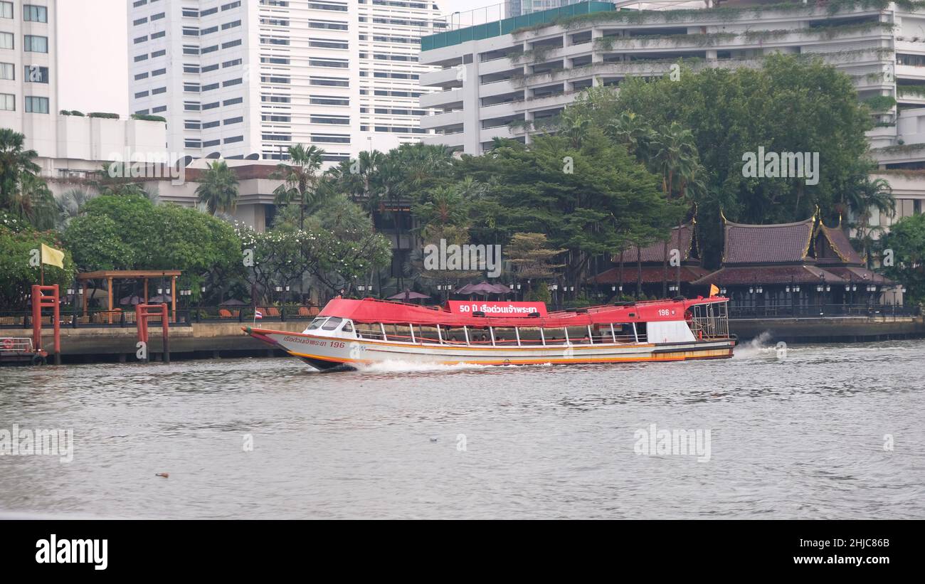Orange Flag Express Boat Chao Phraya River Bangkok Thailand Stock Photo