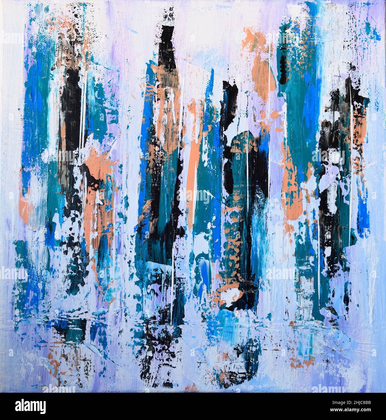 Abstract acrylic painting on square canvas made with palette knife