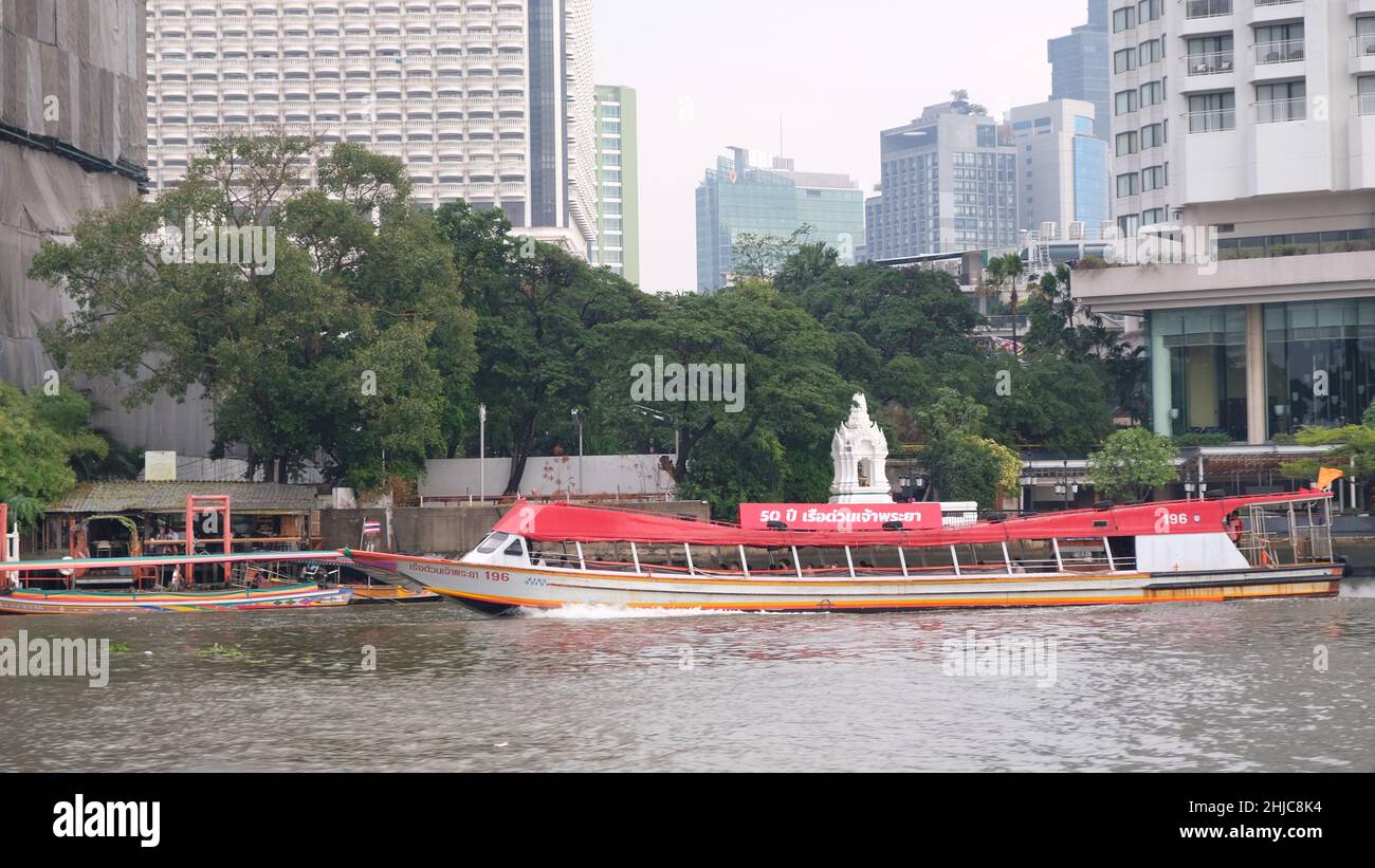 Orange Flag Express Boat Chao Phraya River Bangkok Thailand Stock Photo