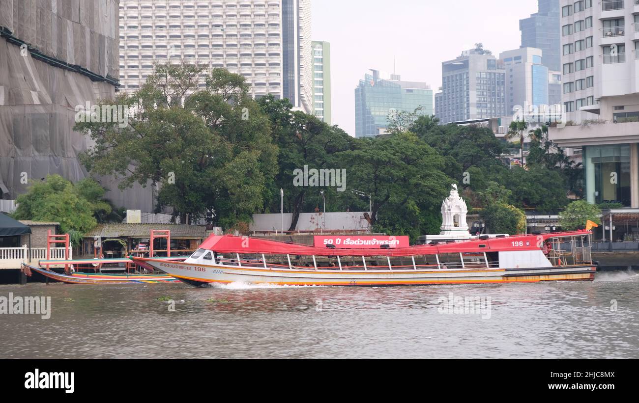 Orange Flag Express Boat Chao Phraya River Bangkok Thailand Stock Photo