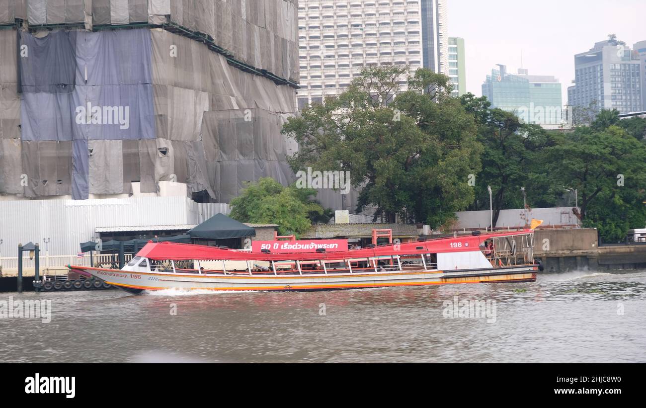 Orange Flag Express Boat Chao Phraya River Bangkok Thailand Stock Photo