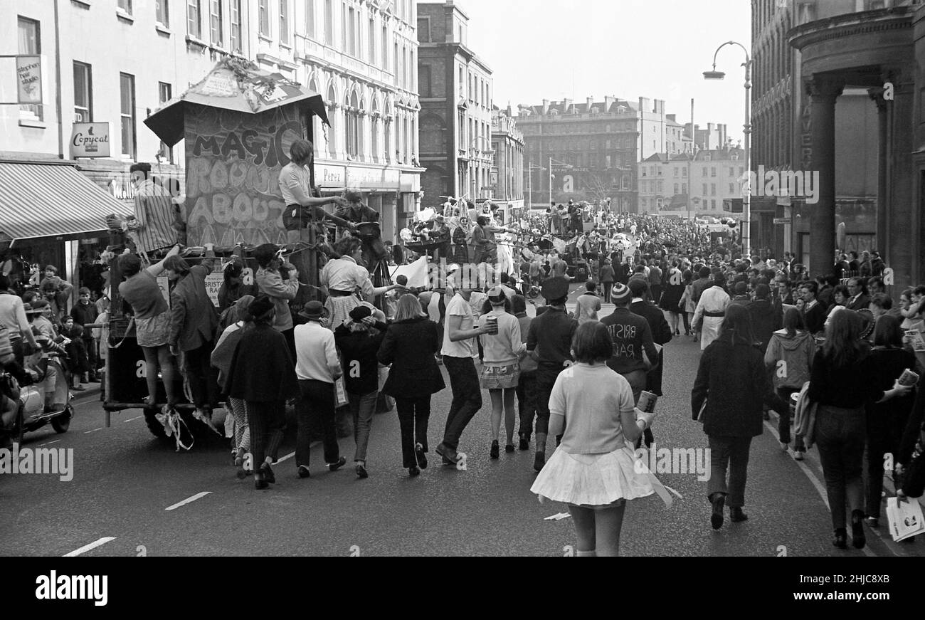 Bristol University Rag 1968 Floats slowly make their way down Park