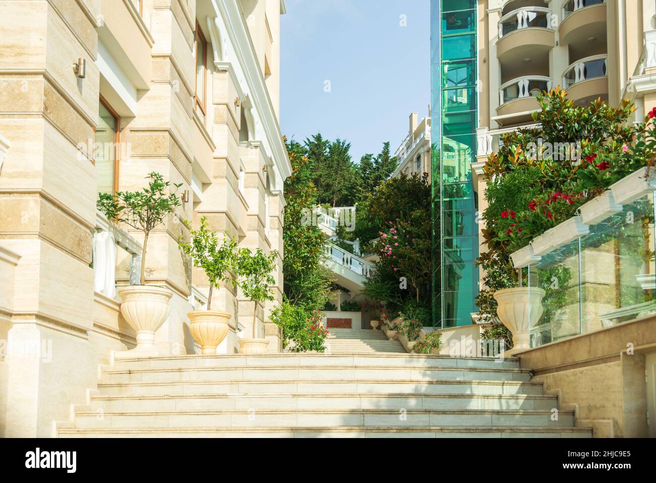 The stairs of a hotel from Varna close to the Black Sea, Bulgaria Stock Photo