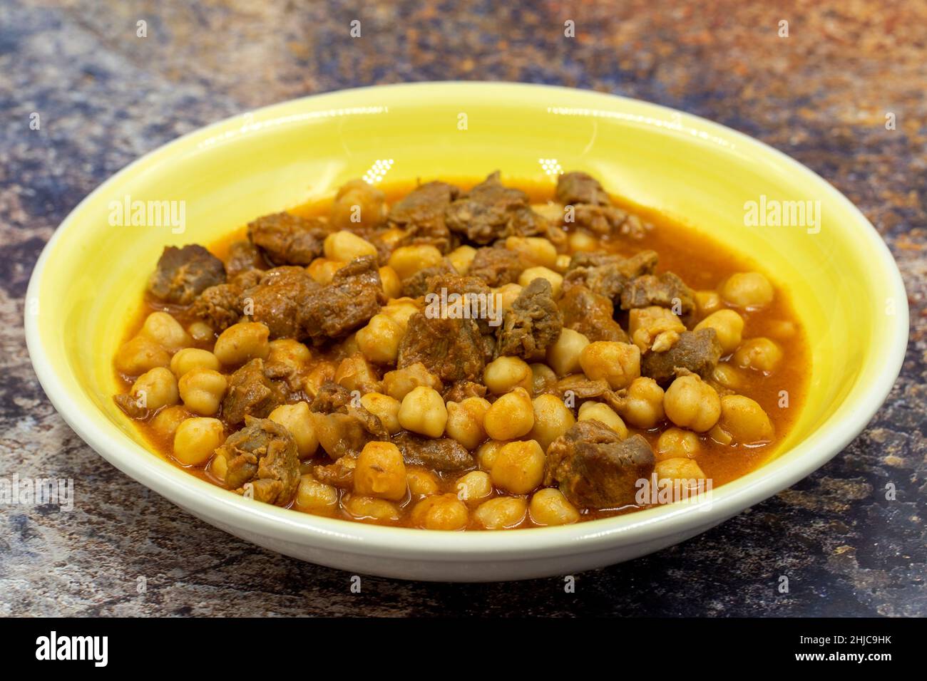 Traditional delicious Turkish foods; Turkish Food Chickpeas with Meat. Turkish name; Etli nohut Stock Photo