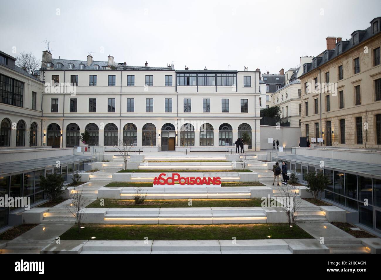 Paris, France. 28th Jan, 2022. View of the new University Campus of Sciences  Po Paris on the 1 Rue Saint Thomas in the 7th arrondissement, during the  inauguration of the new buildings