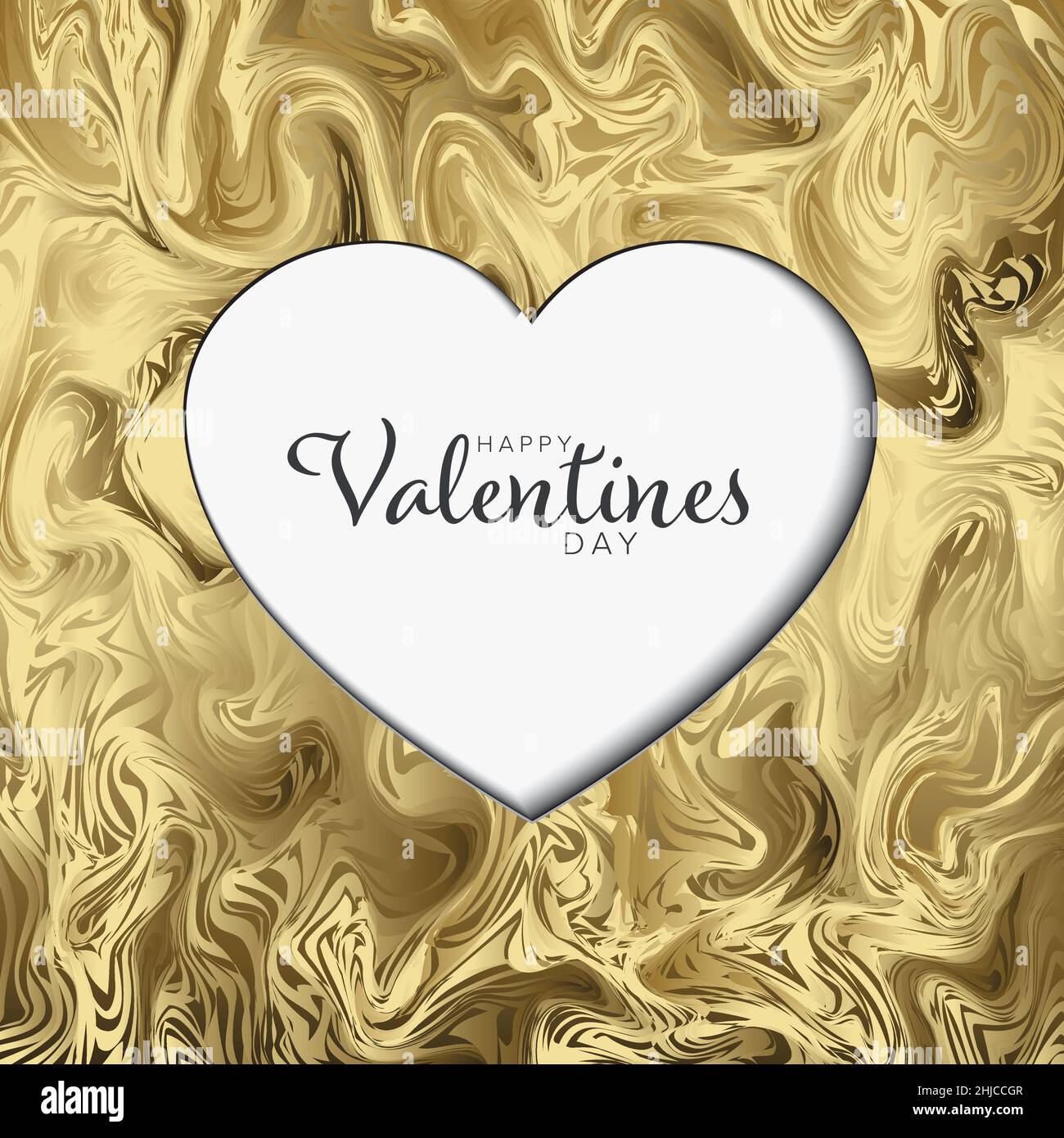 Golden Happy Valentines day card template - white heart shape cut from ...