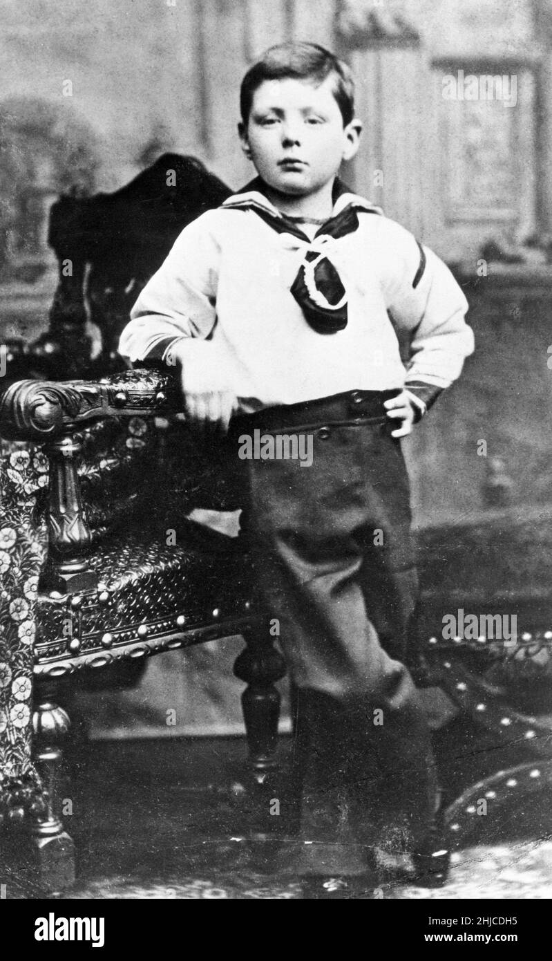 Winston Churchill. British statesman who served as Prime minister of the United Kingdom from 1940 to 1945 during the Second world war. Born on november 30 1874, dead january 24 1965. Picture taken of him as a child. Stock Photo