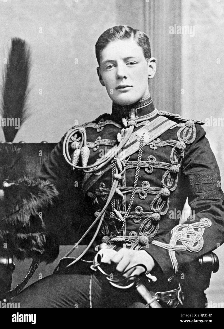 Winston Churchill. British statesman who served as Prime minister of the United Kingdom from 1940 to 1945 during the Second world war. Born on november 30 1874, dead january 24 1965. Picture taken when he 20 years old wearing the uniform of the Husars. Stock Photo