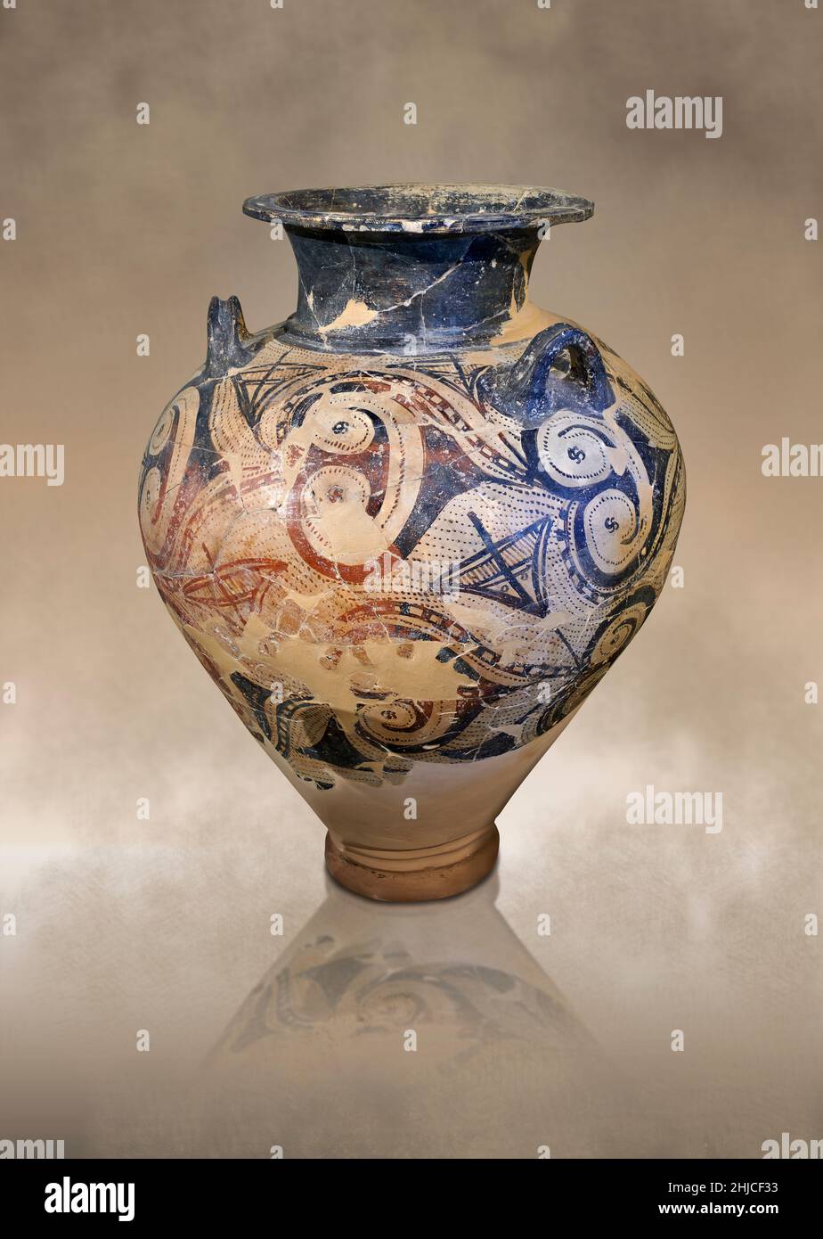 Mycenaean Palace style pottery - Piriform jar with marine design probably of stylised repeating octopus design. Kazarma tholos tomb, 1500-1450 BC.  Na Stock Photo