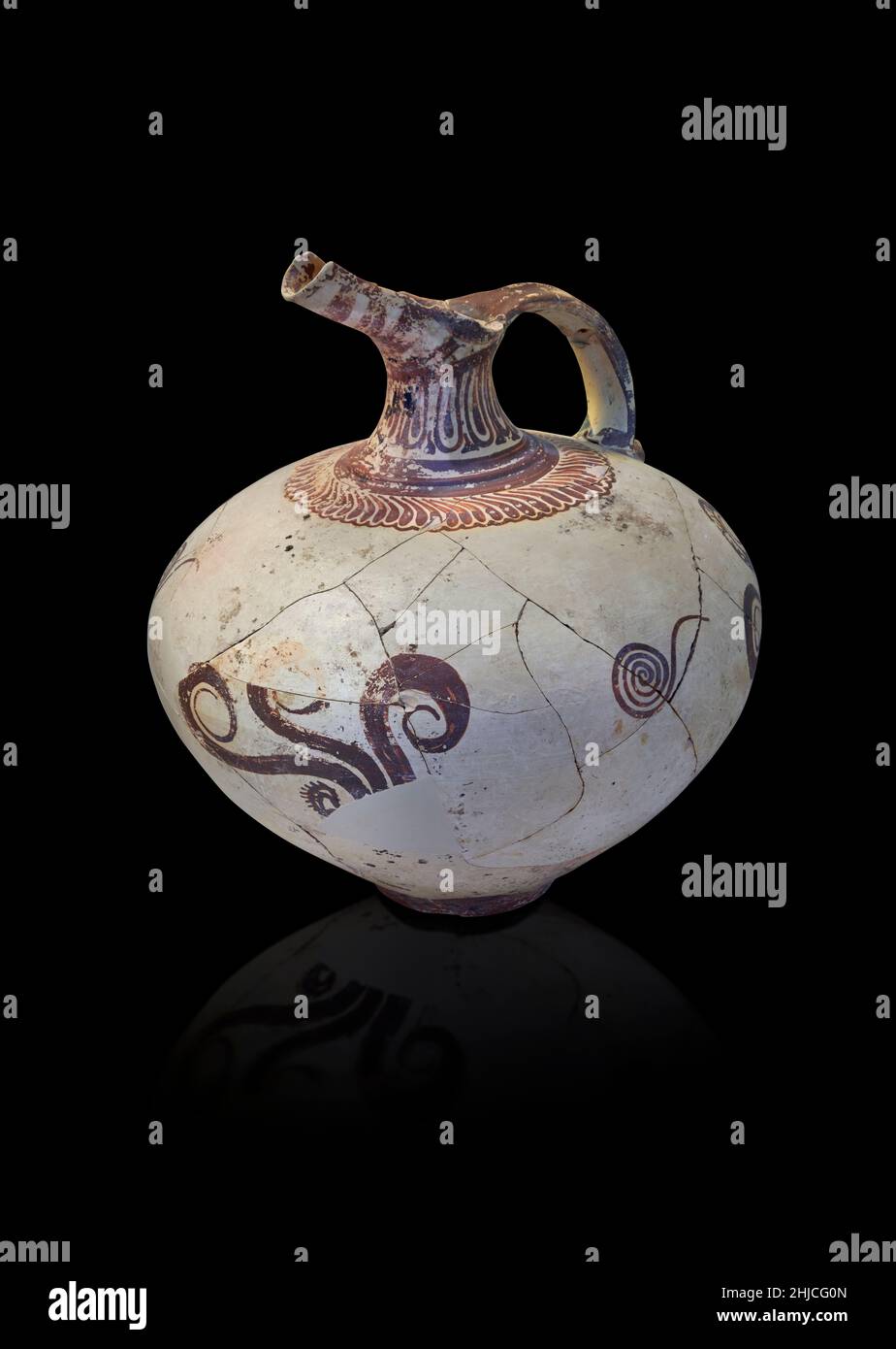 Mycenaean pottery - terracotta beaked jug with marine design, chamber tomb B, 1450-1400 BC Nafplion Evangelistria. Nafplion Archaeological Museum.   A Stock Photo