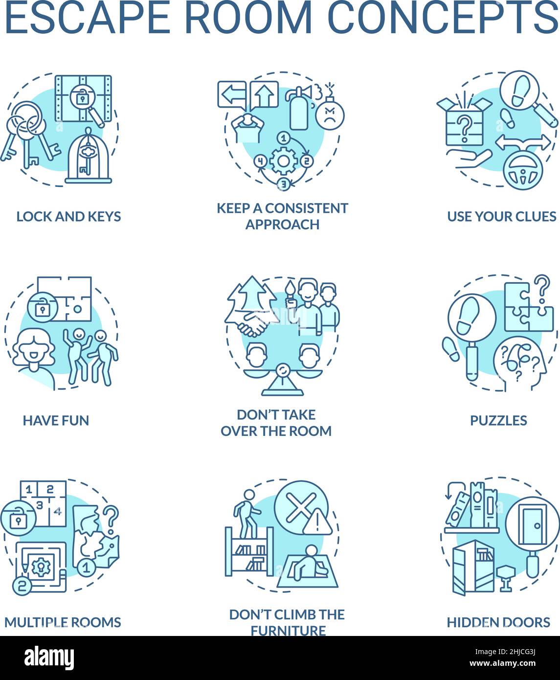 Escape room turquoise concept icons set Stock Vector Image & Art - Alamy