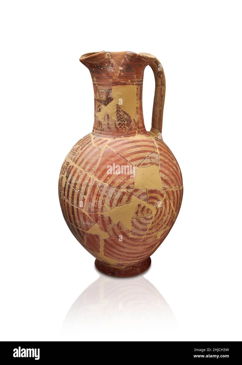 Geometric Period Greek pottery trefoil mouthed oinochoe,  Asine, 730-690 BC . Nafplion Archaeological Museum.. . Against white background. Photographe Stock Photo