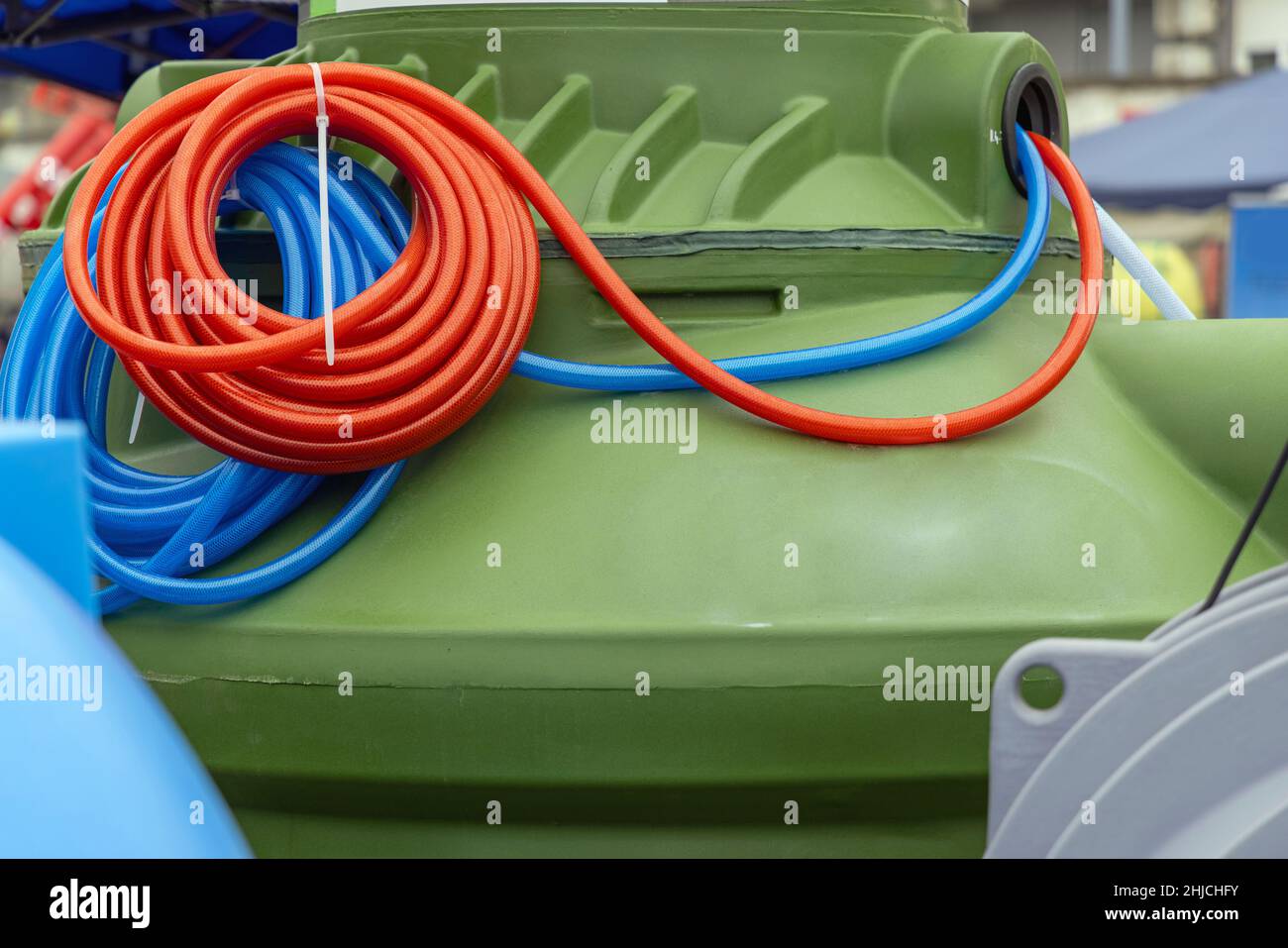 Water Hoses Big Reservoir Cistern Storage Tank Stock Photo Alamy