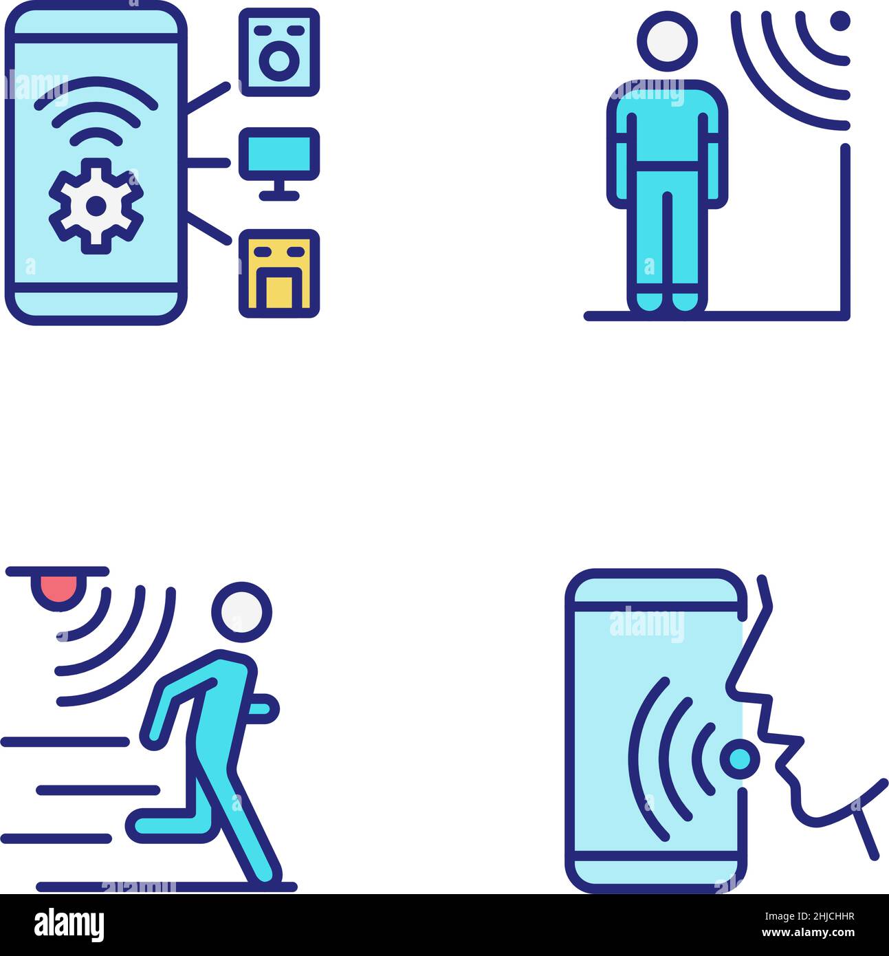 Sensor technology pixel perfect RGB color icons set Stock Vector