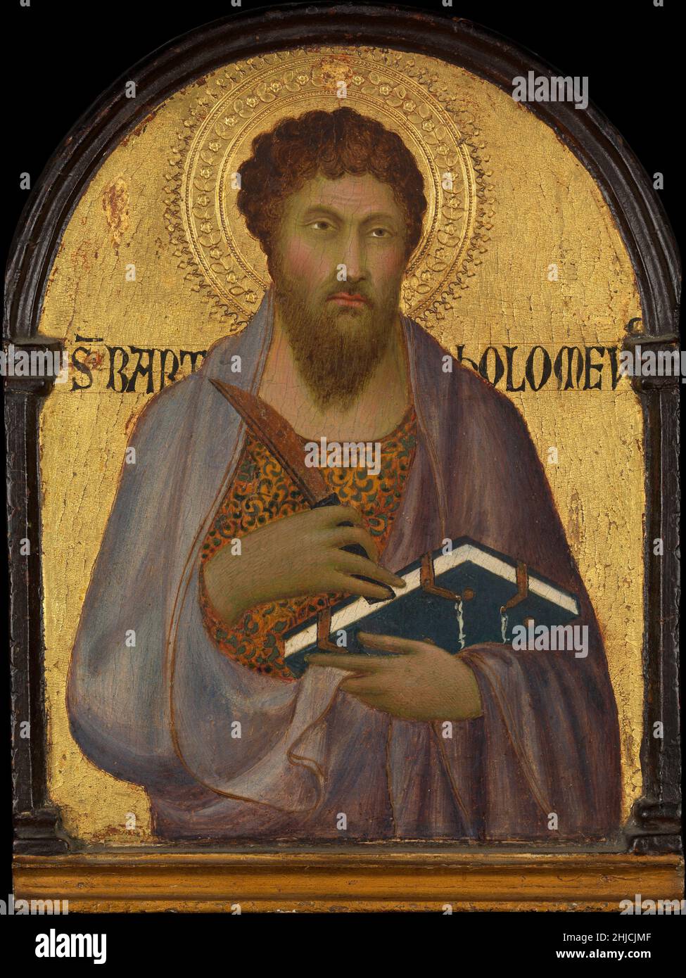 Painting of Saint Bartholomew from the workshop of Simone Martini, created ca. 1317‚Äì19. Tempera on wood, gold ground. Stock Photo