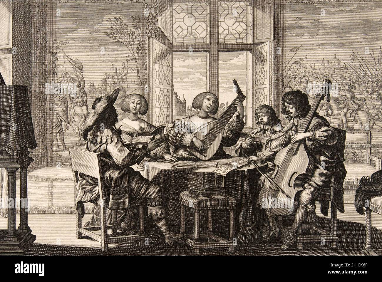 Hearing, from the series The Five Senses by French artist Abraham Bosse (1602/04-1676), published 1633-38. Stock Photo