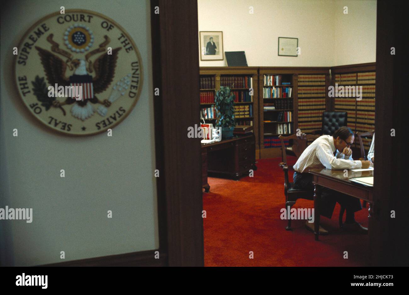 US Supreme Court Justice William H. Rehnquist (1924-2005) in his office.  He presided as Chief Justice of the United States for nearly 19 years. 1977. Stock Photo