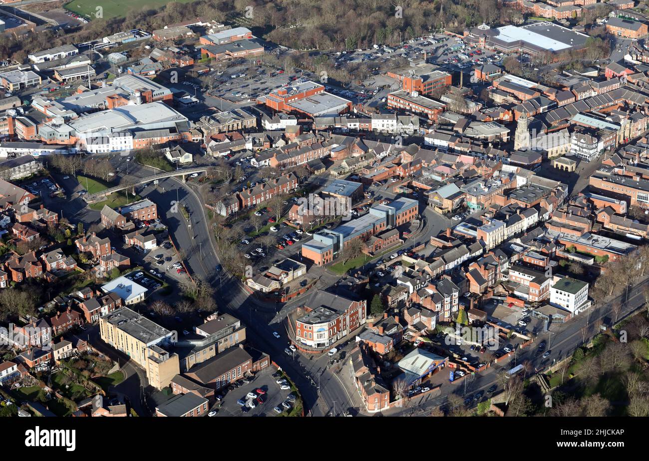aerial view of Pontefract town centre skyline, West Yorkshire Stock Photo