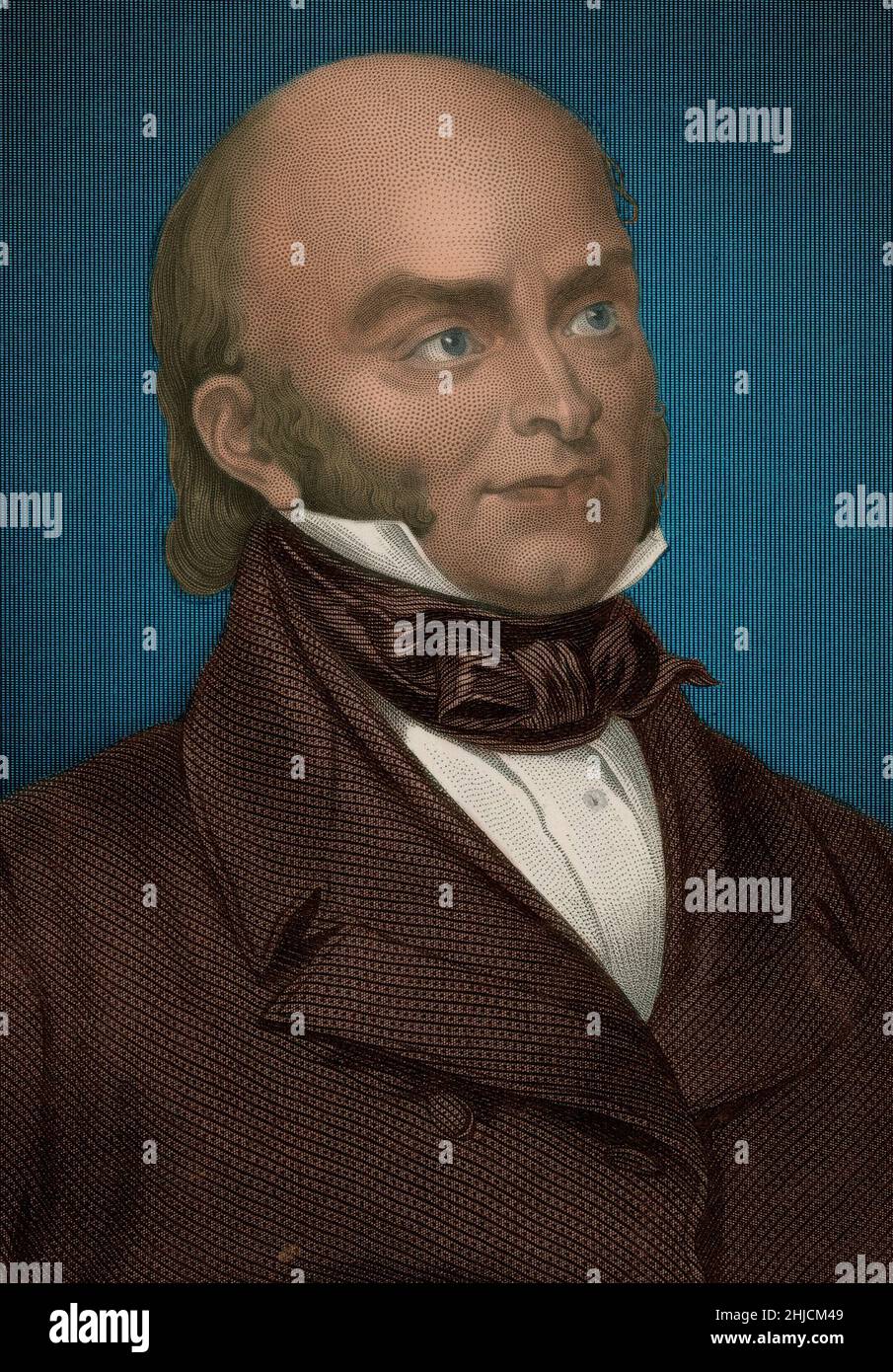 John Quincy Adams (1767 - 1848) was the sixth American President (1825-29). He was also diplomat and served in both the Senate and House of Representatives. Steel engraving by T.W. Hunt after portrait by Savinien E. Dubourjal, circa 1850. Colorized. Stock Photo