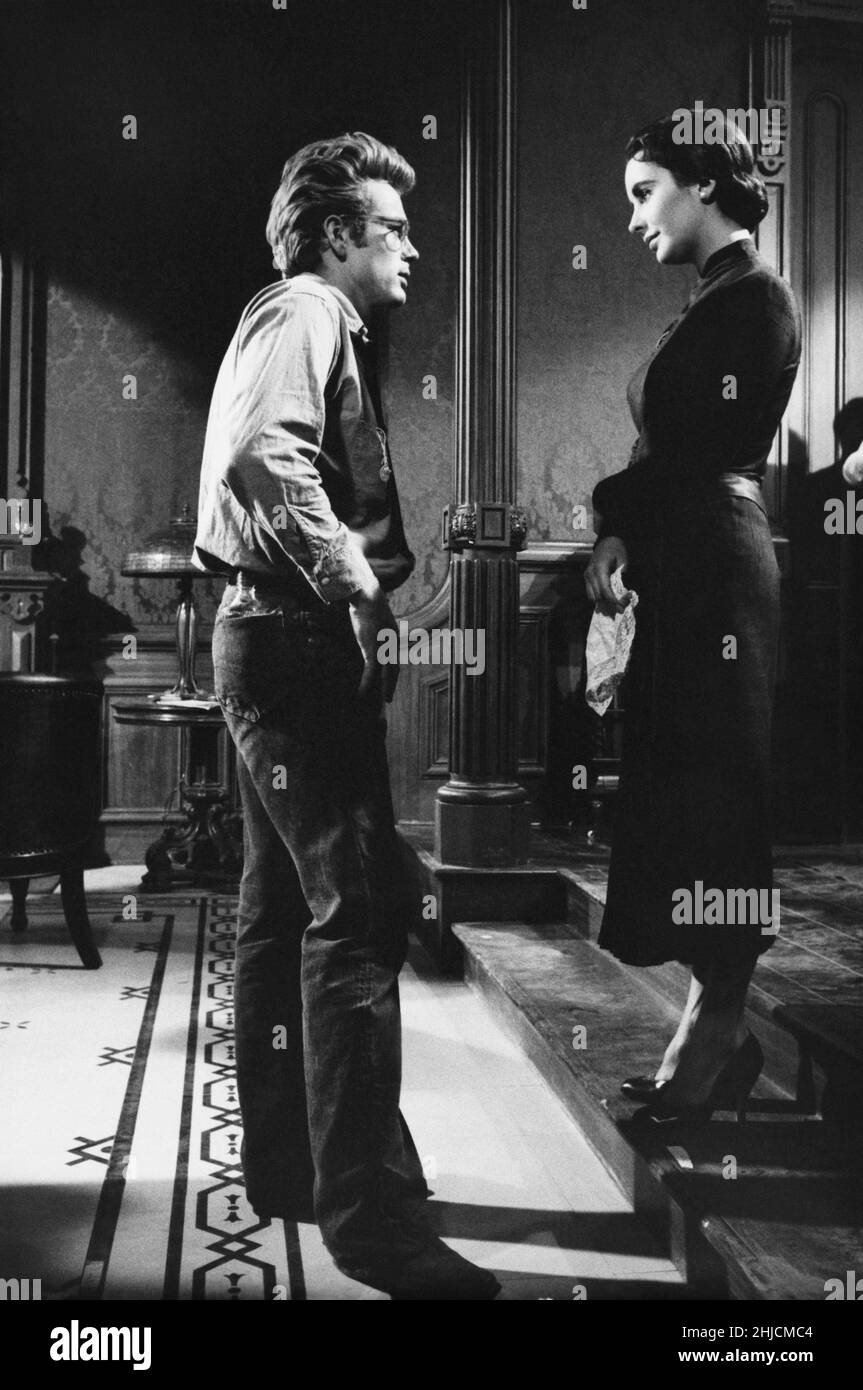James Dean and Elizabeth Taylor, photographed circa 1955, probably on the set of the film 'Giant.' Stock Photo
