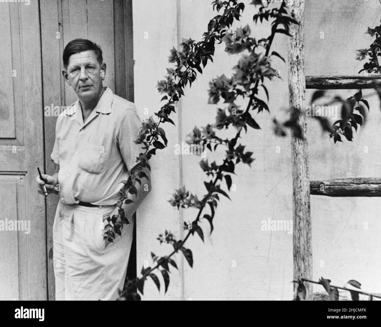 Poet W. H. Auden on the island of Ischia; circa 1955 Stock Photo