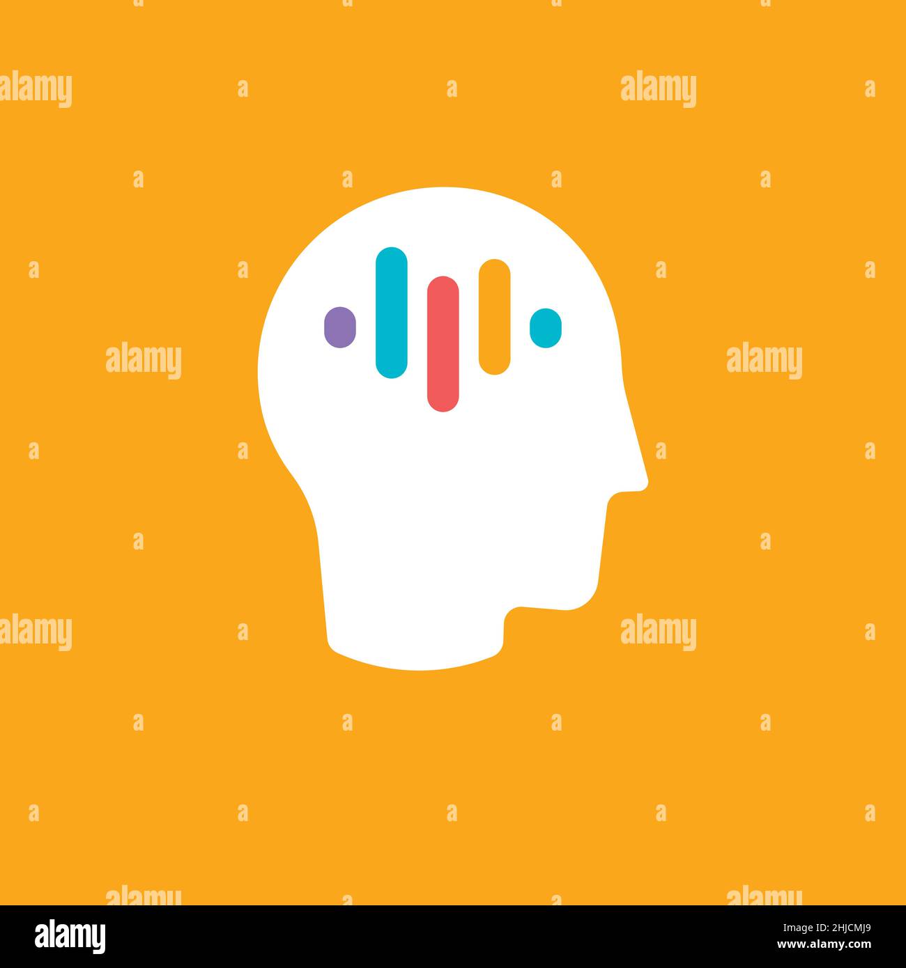 Person head silhouette with equalizer symbol, neural impulse abstract sign, music media library icon, brain research lab, audio technology logo Stock Vector