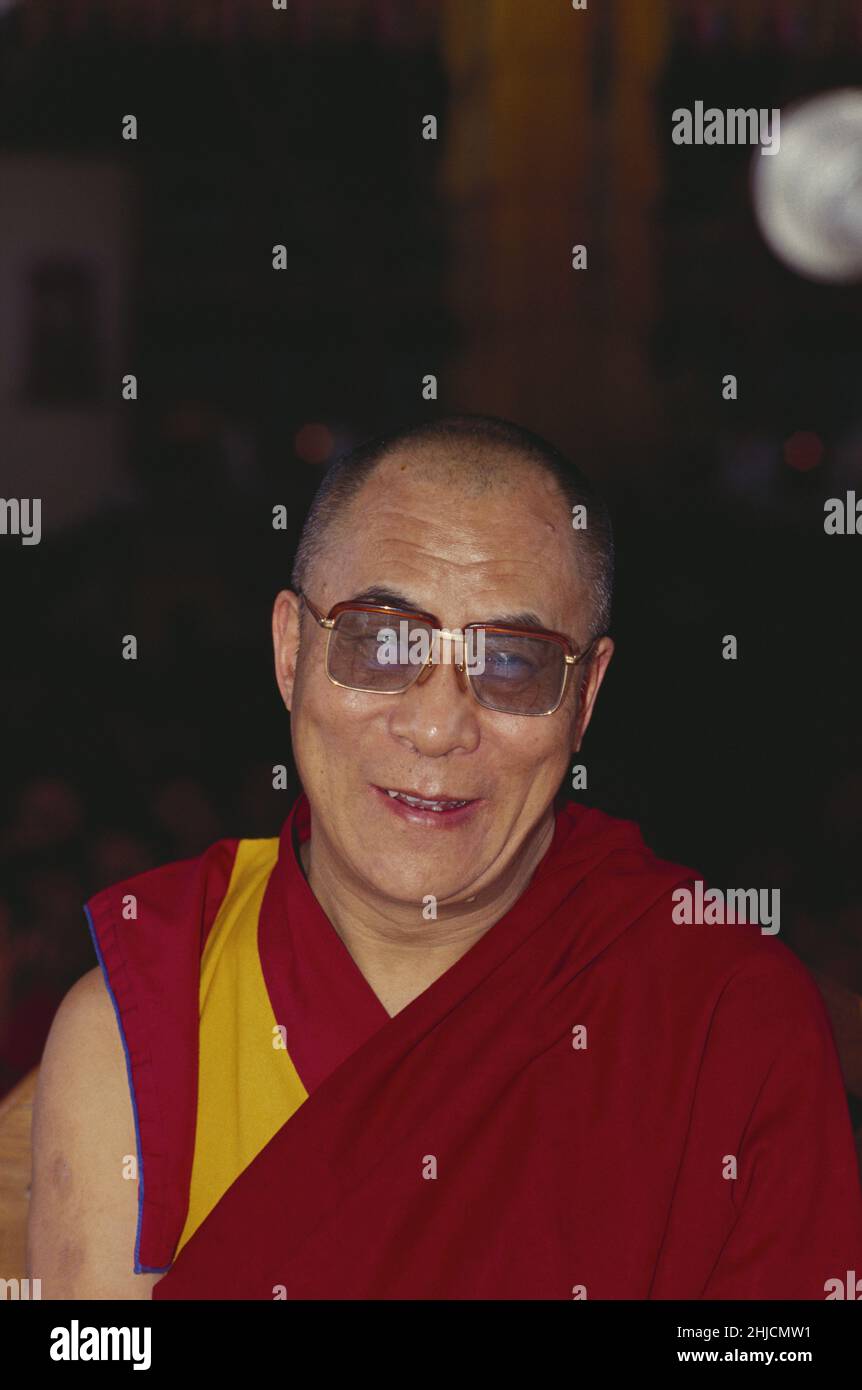 The Dalai Lama, political and spiritual leader of the Tibetan people. Tenzin Gyatso (born 1935) is the 14th and current Dalai Lama. He was awarded the Nobel Peace Prize in 1989. Stock Photo