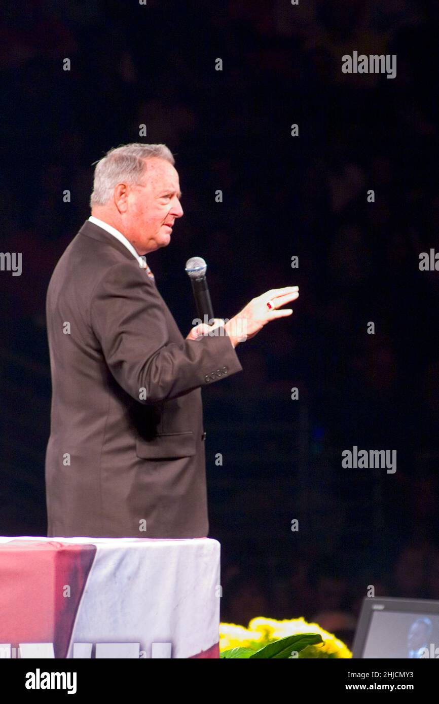 Florida State University football Coach Bobby Bowden speaking at a