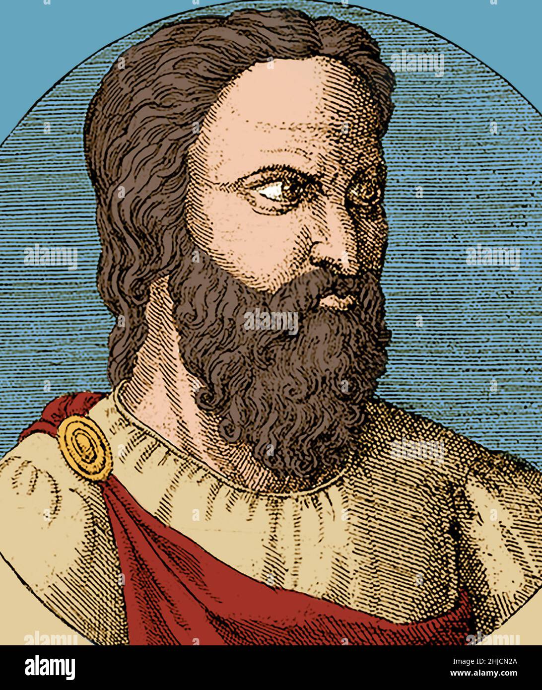 Aretaeus was a celebrated Greek physician who probably lived in Cappadocia in the second half of the second century AD, part of the Roman Empire. His eight treatises on diseases are among the most important Greco-Roman medical works. He wrote the first known descriptions of celiac disease and diabetes, and refined definitions of many other diseases. Colorized. Stock Photo