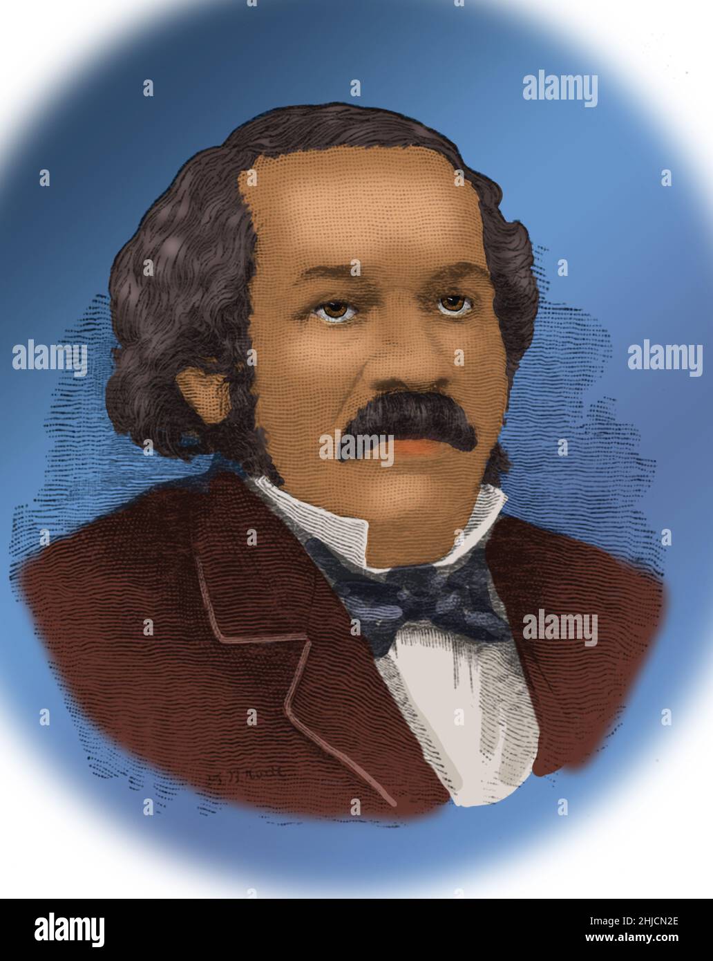James McCune Smith (1813 - 1865) was an African-American physician, abolitionist, and author. Born a slave he moved to Scotland to attend the University of Glasgow and graduated at the top in his class. He was the first African-American to run a pharmacy in the US. He was a prolific author and essayist of articles relating to not only medicine, but abolition and the emerging science of statistics. S.B. Hode (?), 1891 (cropped and cleaned). Stock Photo